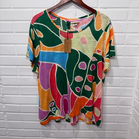 Christian Siriano NWT 100% Linen Abstract Print Tee Short Sleeve Back Button 3X - Picture 5 of 13